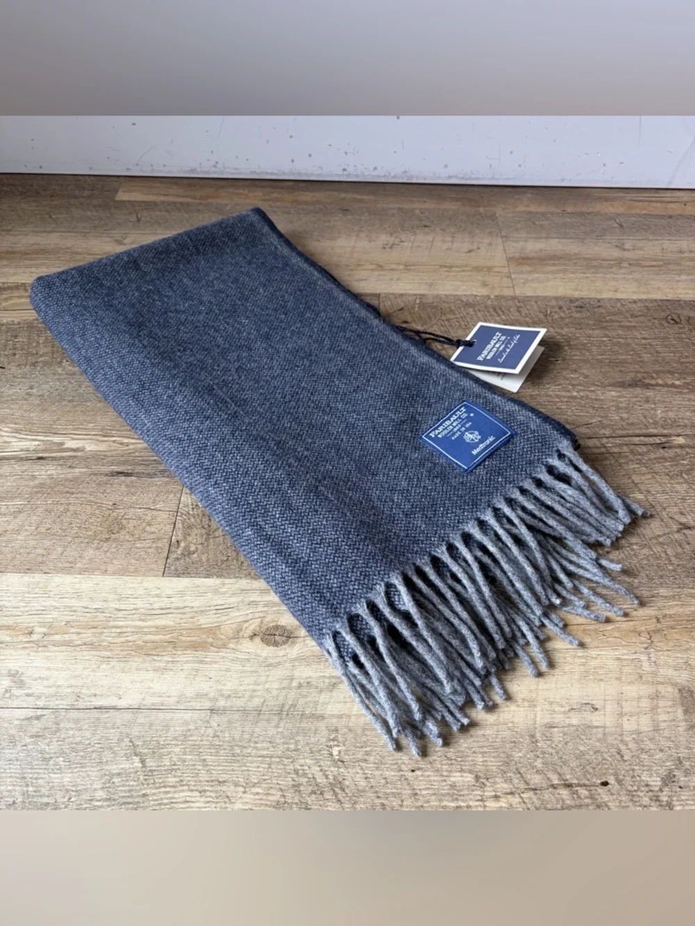 Faribault Unisex Navy Embellished Ashby Twill Ink Rolled Fringed 16x72 Scarf